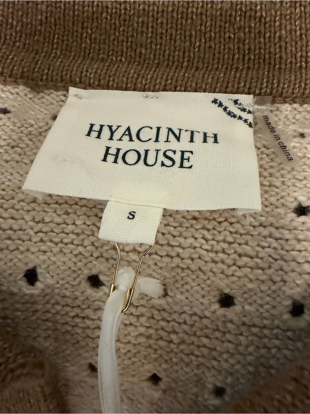 Hyacinth House Knit Polo Sweater Top in Cream with Brown Trim - Picture 2 of 3
